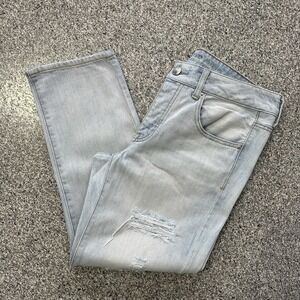 American Eagle Jeans Womens 8R 33x27 Boy Crop Distressed Light Wash Denim Cotton